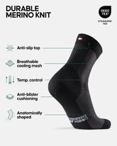 DANISH ENDURANCE Merino Wool Light Hiking Socks, Cushioned & Moisture Wicking Hiking Socks, Men, Black & Navy Colors, 6 Pack - Like New